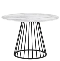 Стол Nels Ø110 см, белый мрамор, черная ножка