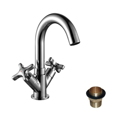 Смеситель Rossinka RS39-62U для умывальника двуручный с поворотным изливом 212мм, хром