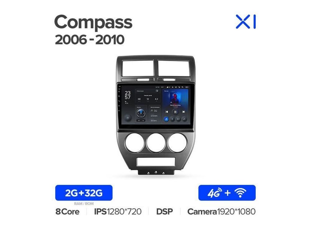 Магнитола Teyes X1 2-32 Wi-Fi + 4G Jeep Compass 1 MK 2006 — 2010 10.2&quot;