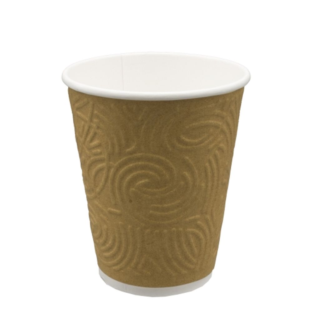 Стаканы бумажные двухслойные 300/355мл NDW12 крафт рифленый (40/800шт)