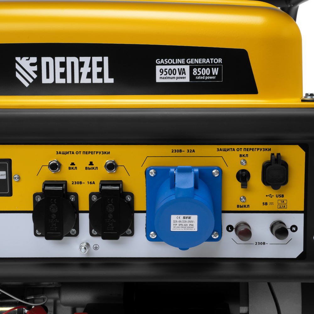 Генератор бензиновый PS-95EA-PRO, 9,5 кВт, 230 В, 40 л, разъем ATS, эл.старт Denzel