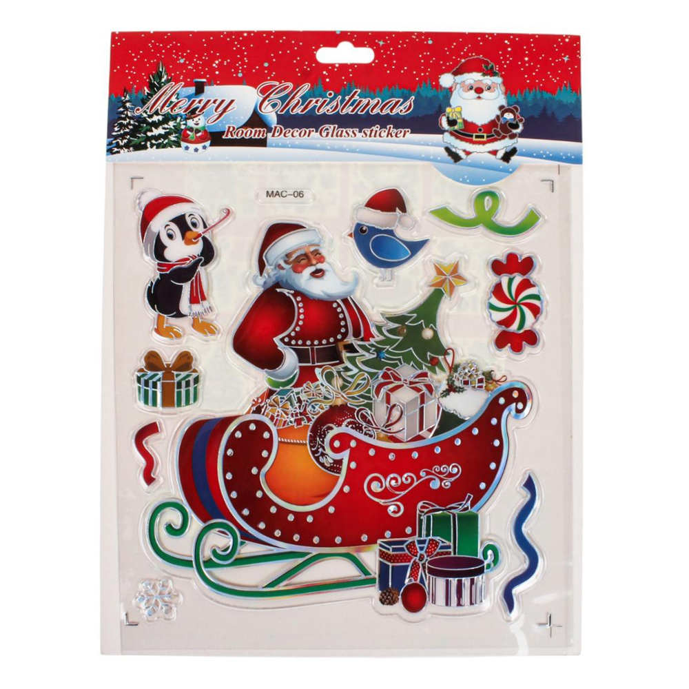 Наклейка новогодняя 21*27 см, 12 видов микс , пакет