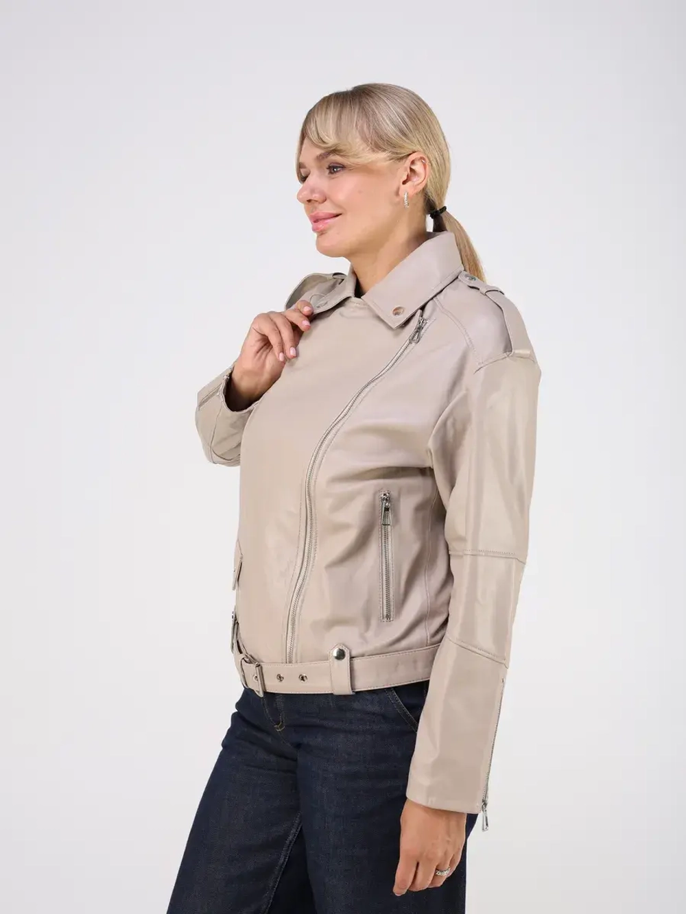 Кожаная куртка демисезонная косуха оверсайз