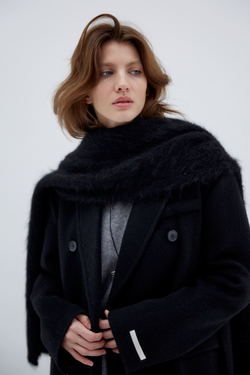 Пальто двубортное из шерсти мериноса и кролика черный