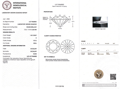 Лабораторно-выращенный бриллиант Кр-57 7.15-7.17 мм D/VVS2 1.43 ct