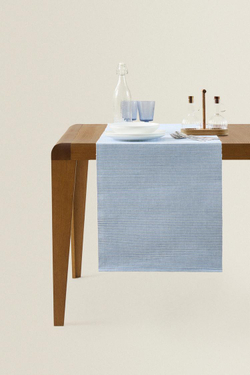 ZARA HOME РЕБРИСТАЯ НАСТОЛЬНАЯ ДОРОЖКА, СИНИЙ
