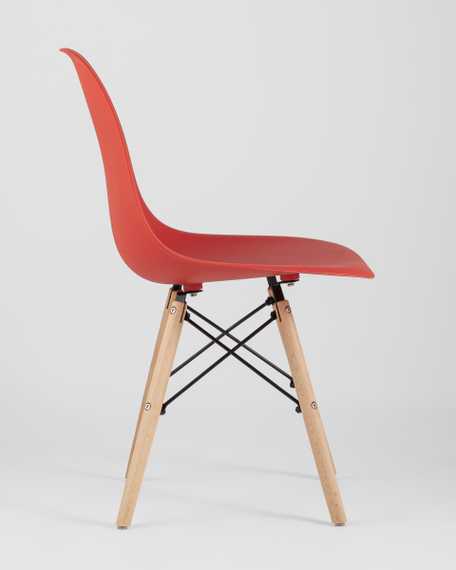 Eames Style DSW красный пластик, стальной каркас, натуральный массив бука