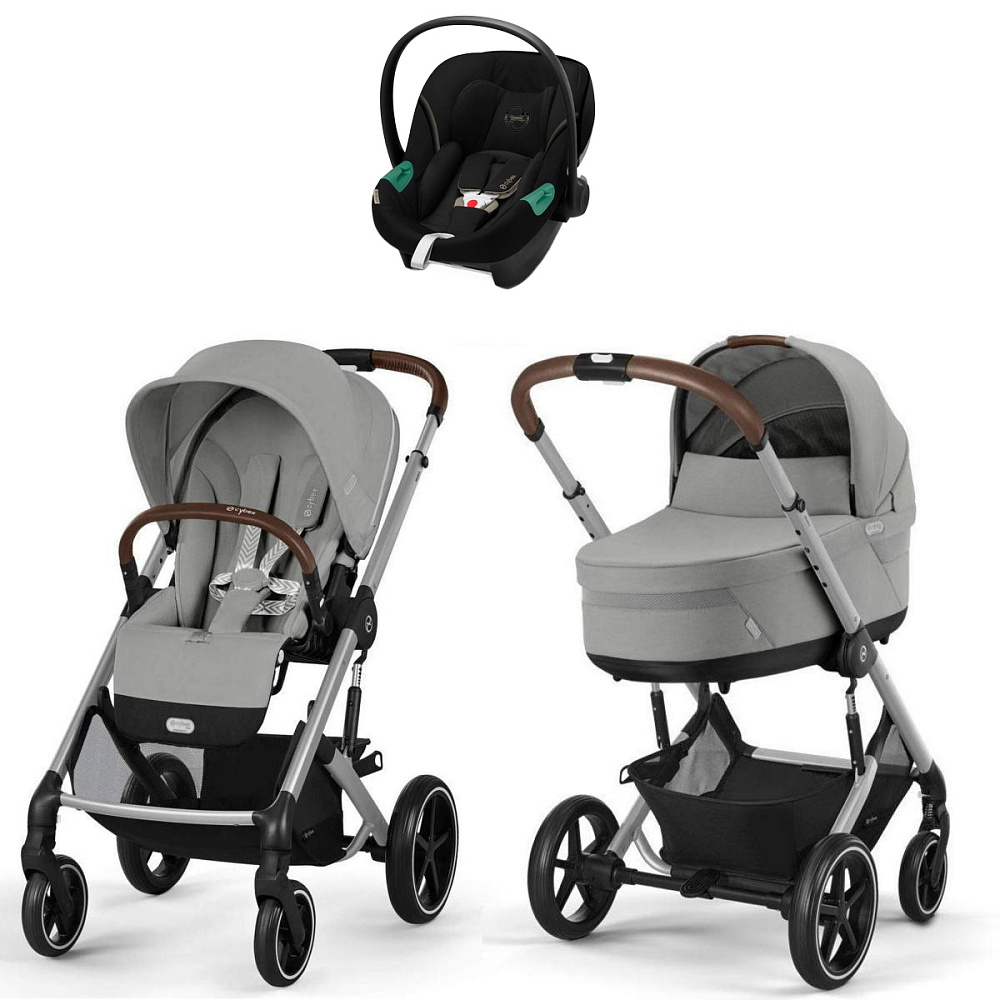 Коляска Cybex Balios S Lux SLV complete Aton S2 Moon Black Base One 4 в 1 Stone Grey с дождевиками