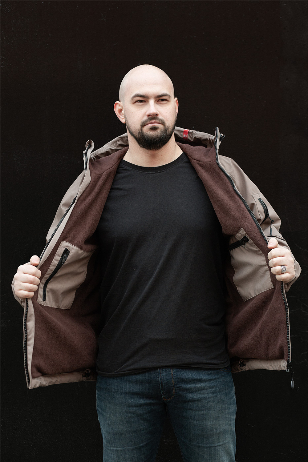 Куртка демисезонная Варгградъ на флисе мужская тёмно-бежевая