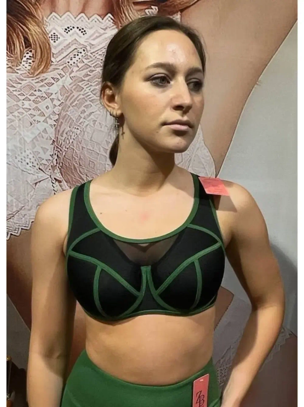 Бюстгальтер спортивный Zebra поролоновые чаши на каркасах (черный/зеленый)