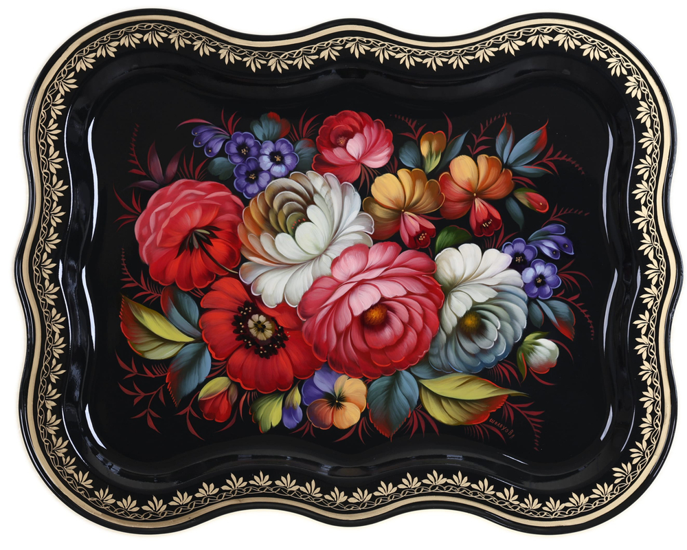 Жостовский поднос декоративный, размер 51х40 см (A25), металлический