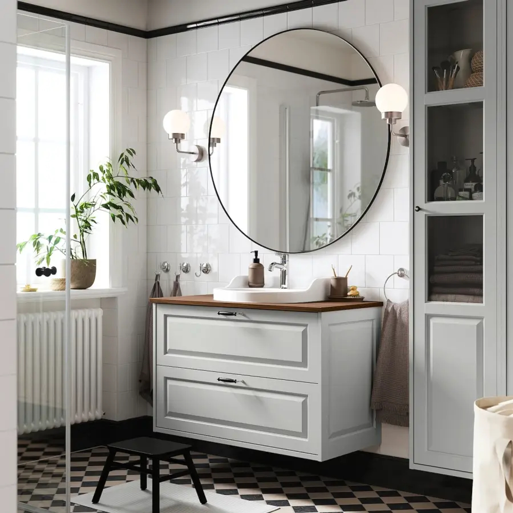 Тумба для ванной - TÄNNFORSEN / RUTSJÖN / TАNNFORSEN / RUTSJОN IKEA/ ТАНФФОРСЕН/РУСТЕН ИКЕА, 102х76 см, серый/коричневый