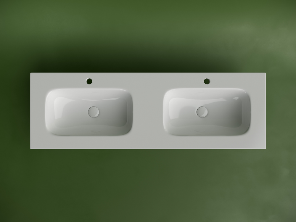 Раковина накладная мебельная CERAMICANOVA Grace прямоугольная 1410x457x137 с двумя чашами и отверстиями под смеситель цвет белый CN7022