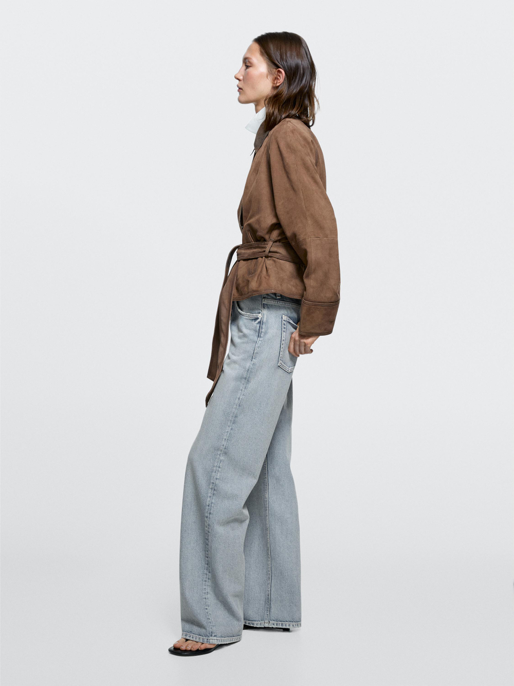 Massimo Dutti Джинсы средней посадки с широкими штанинами, светло-голубой