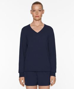 Oysho Свитер из трикотажа с V-образным вырезом, темно-синий