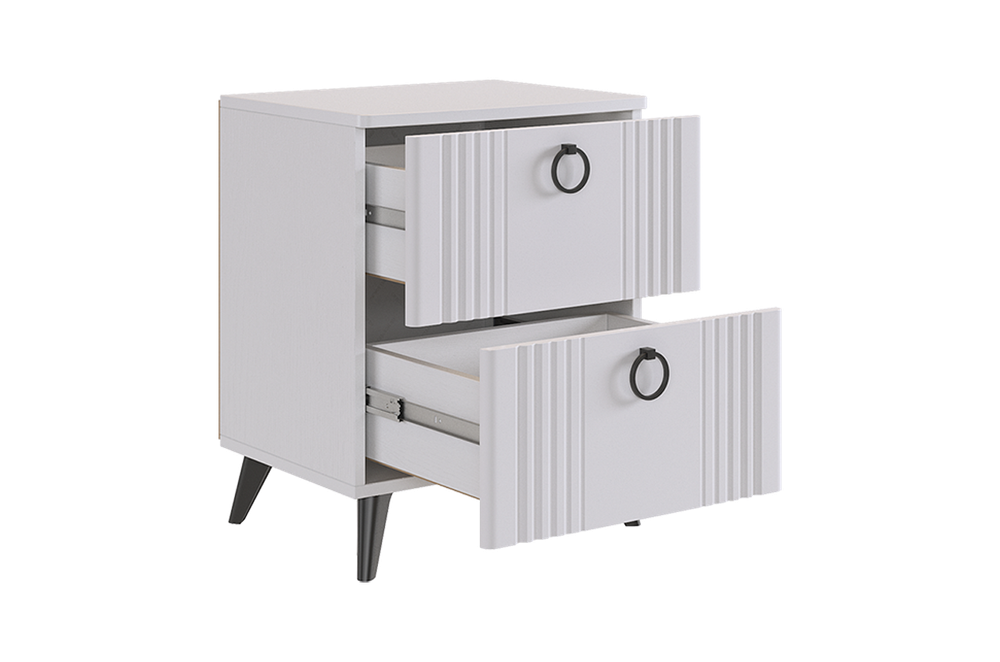 Тумба прикроватная "Ева" 2 (Белое дерево/Белый матовый)