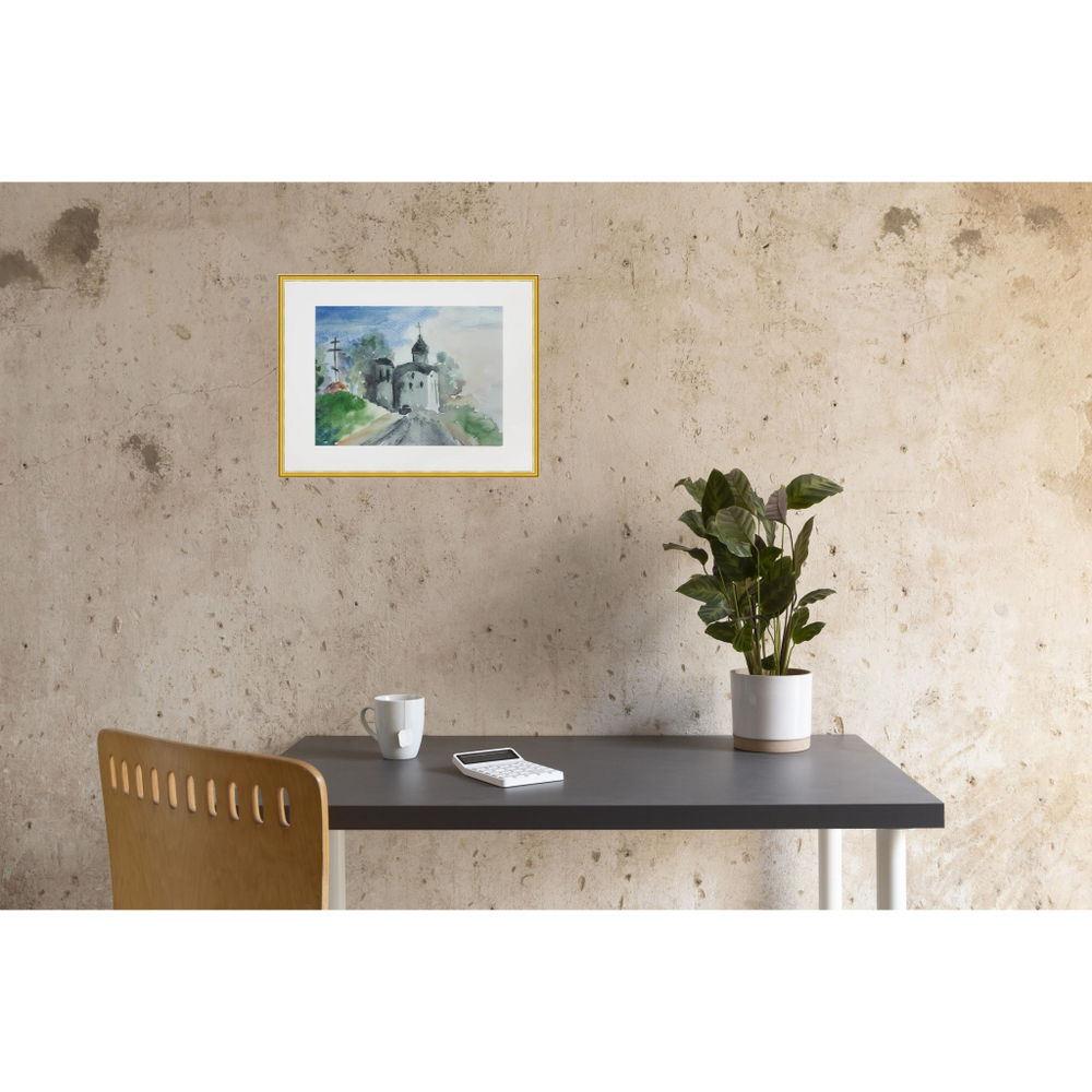 Картина акварельная авторская в паспарту 21х30 см на стену для интерьера "Утренний туман в Выбутах"