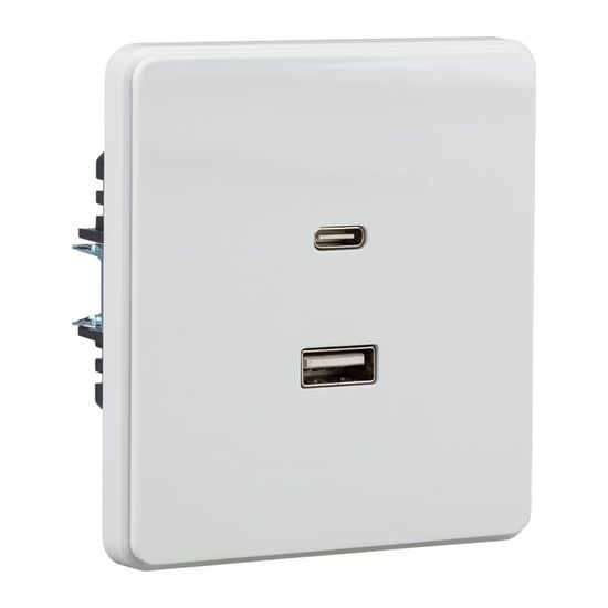 Розетка ROUND USB-A+Type-C 3А с функцией быстрой зарядки перламутр KRANZ