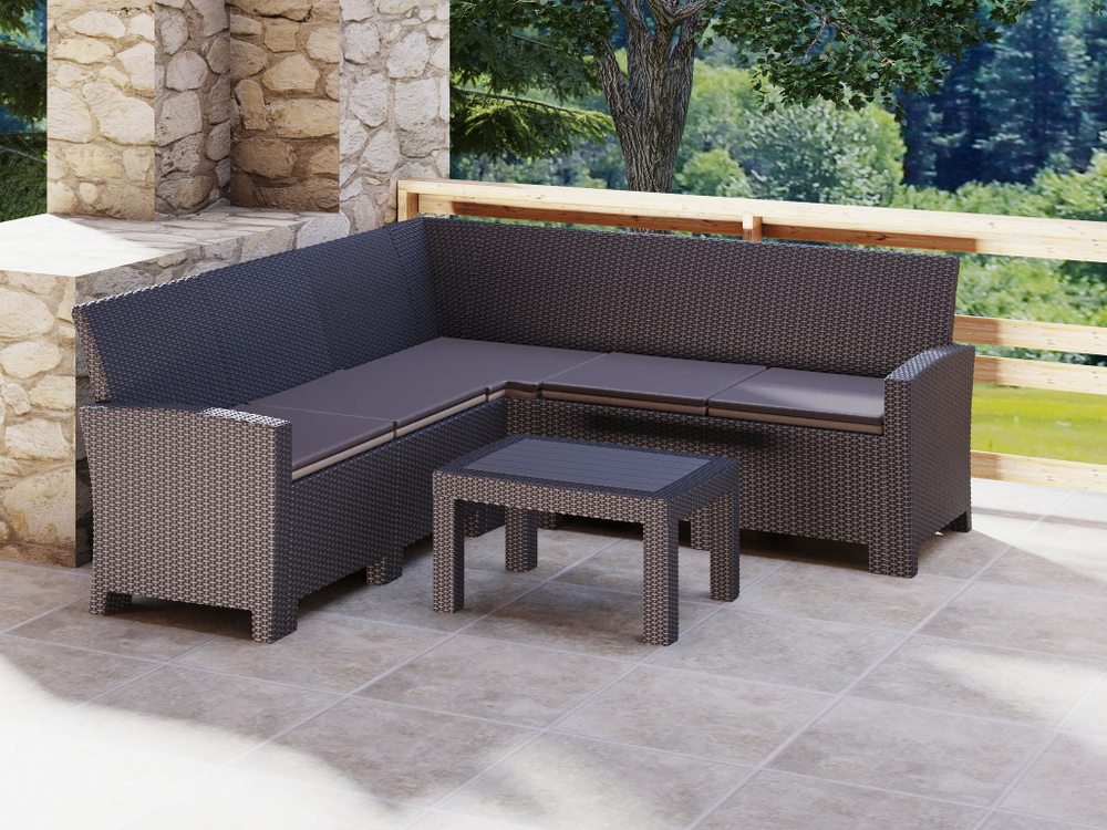 Комплект мебели с угловым диваном под ротанг Калифорния “California“ 188х188 см 5 места с подушками с кофейным столиком арт 77794