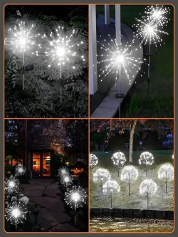 Светильник уличный садовый декор "Фейерверк" на солнечной батарее, 150 ламп, белый свет, 2шт