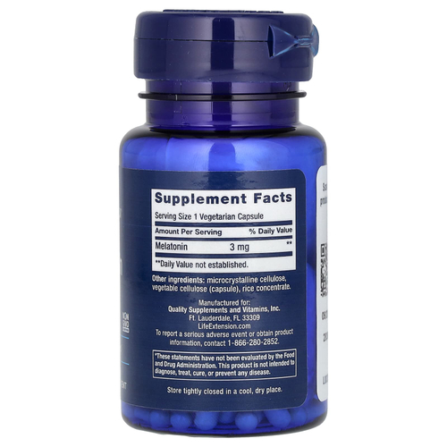 Life Extension, Мелатонин, 3 мг, 60 вегетарианских капсул