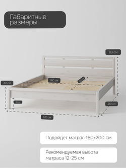 Кровать 160х200, Мадейра, из массива дерева, с основанием, белая, Dipriz