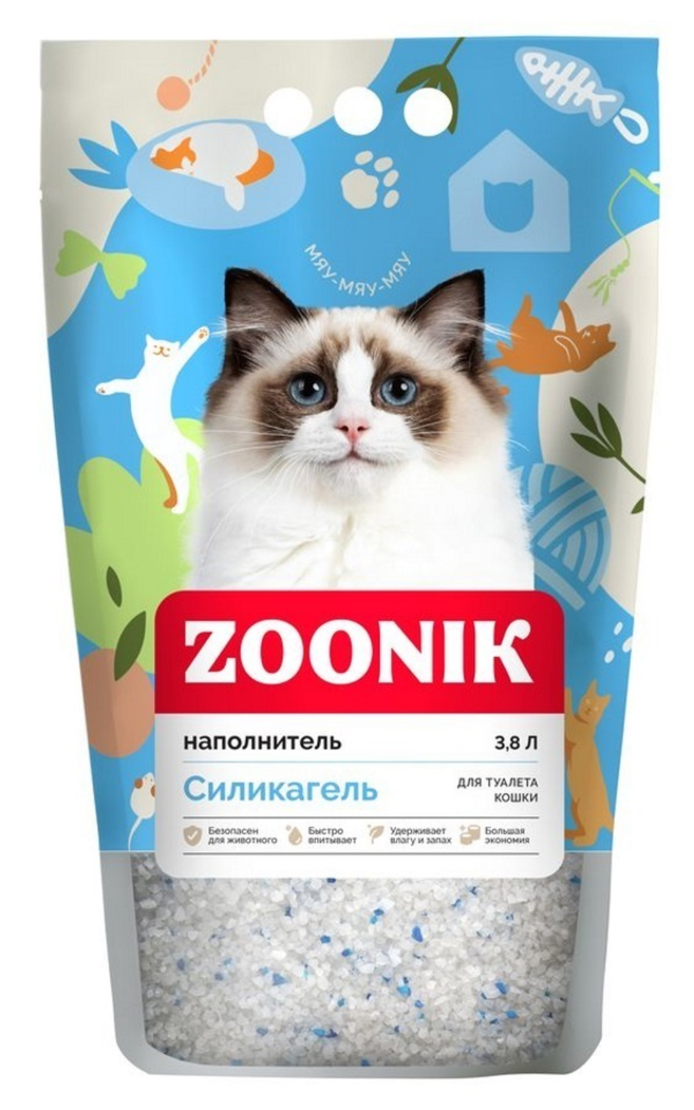 Силикагелевый наполнитель Зооник для кошачьих туалетов 3,8 л
