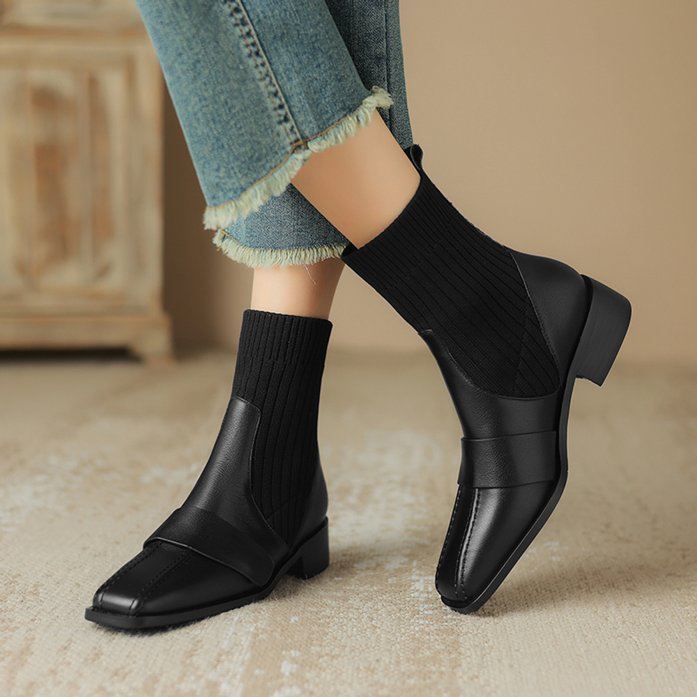 MINGRENYANSE Cow Leather Ankle Boots 4cm Women"s