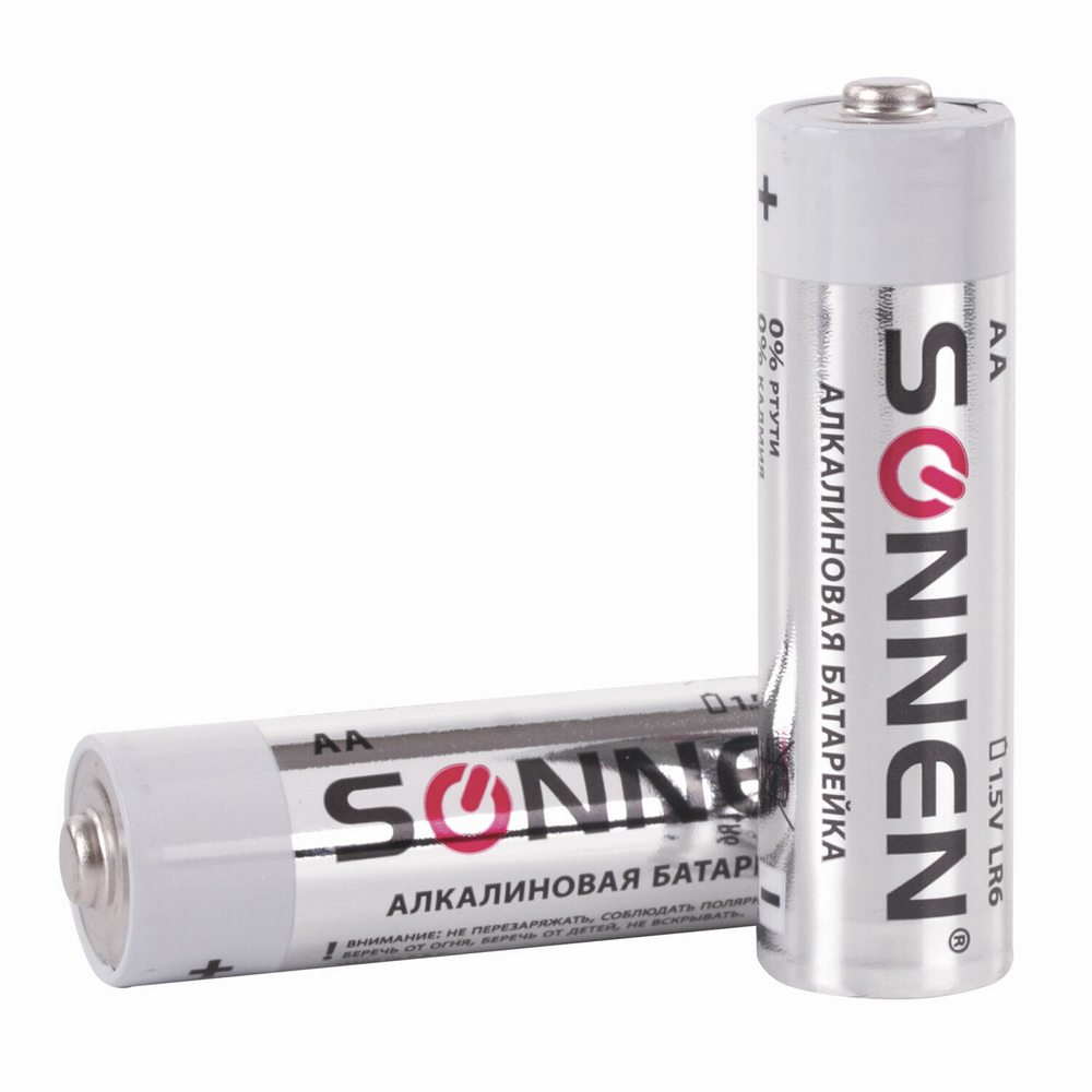 Батарейки комплект 10 шт. SONNEN Alkaline АА (LR6 15А) алкалиновые пальчиковые короб (6 штук в упаковке)