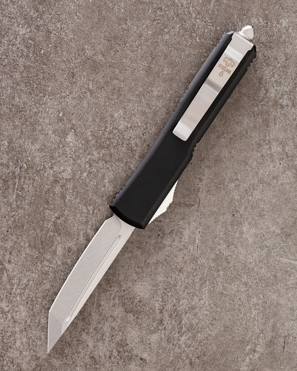 Автоматический складной нож SteelBro Ultra T/E Stonewash Tanto VG10 123-10 (черный)