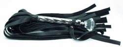 Чёрная плеть из кожи с широкими хвостами и набалдашником - 60 см.