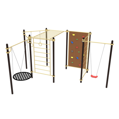 Спортивный комплекс №97, качели, рукоход, шведская стенка, кольца, скалодром, 5650*4250*2700 мм., D=89 мм