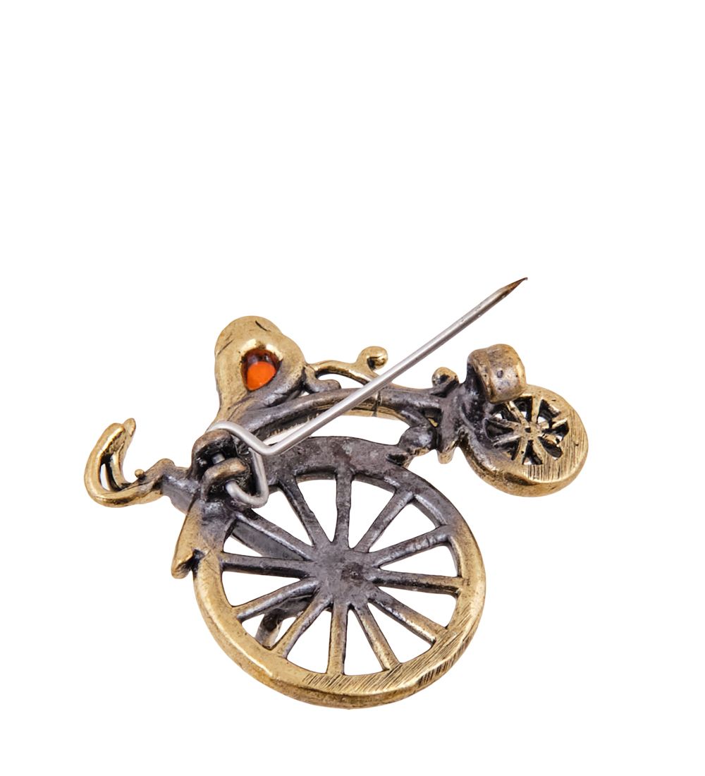 AM-2543 Брошь «Велосипед» (латунь, янтарь)