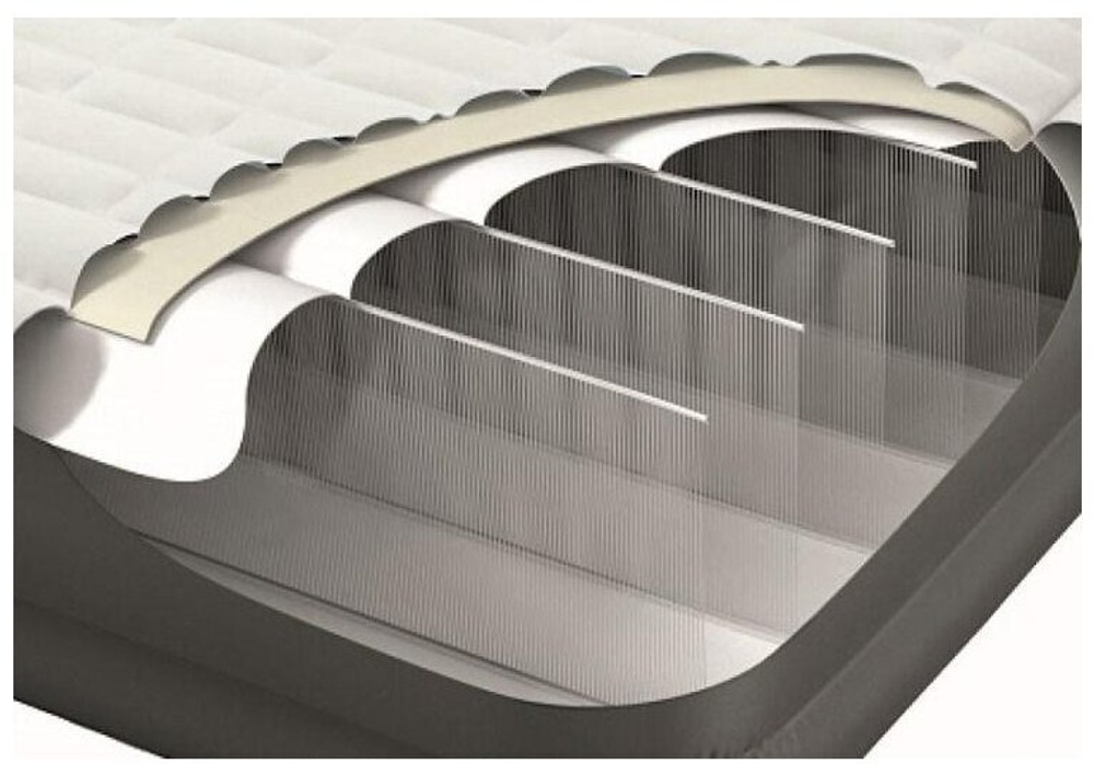 Мaтрас нaдувной Intex 64144 Pillow Rest King 183х203х25 см / Крoвать нaдувная Интeкс двухспальная велюровая королевского размера со встроенным подголовником
