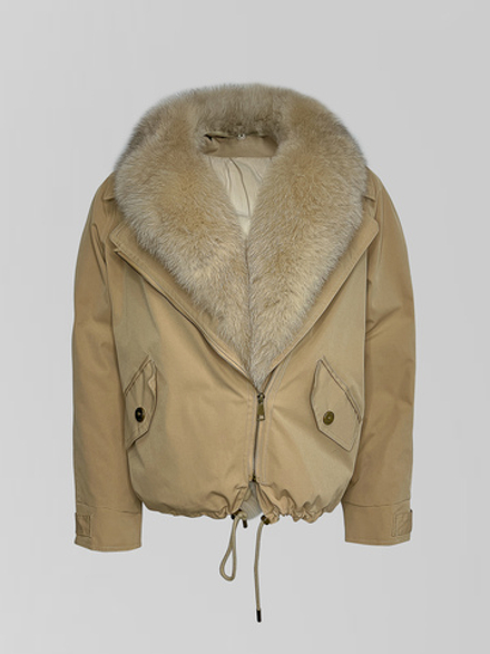 Куртка-парка на молнии с меховым воротником и кулиской внизу