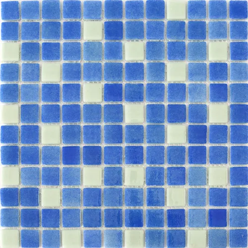 STP-BL018 Natural Стеклянная мозаика для ванной Steppa синяя белая полированная