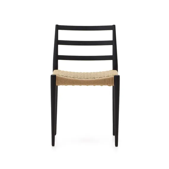 Стул Analy из массива дуба с черной отделкой и сиденьем из 100% веревки
