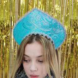 Кокошник-Ободок Узор Зимний бирюза