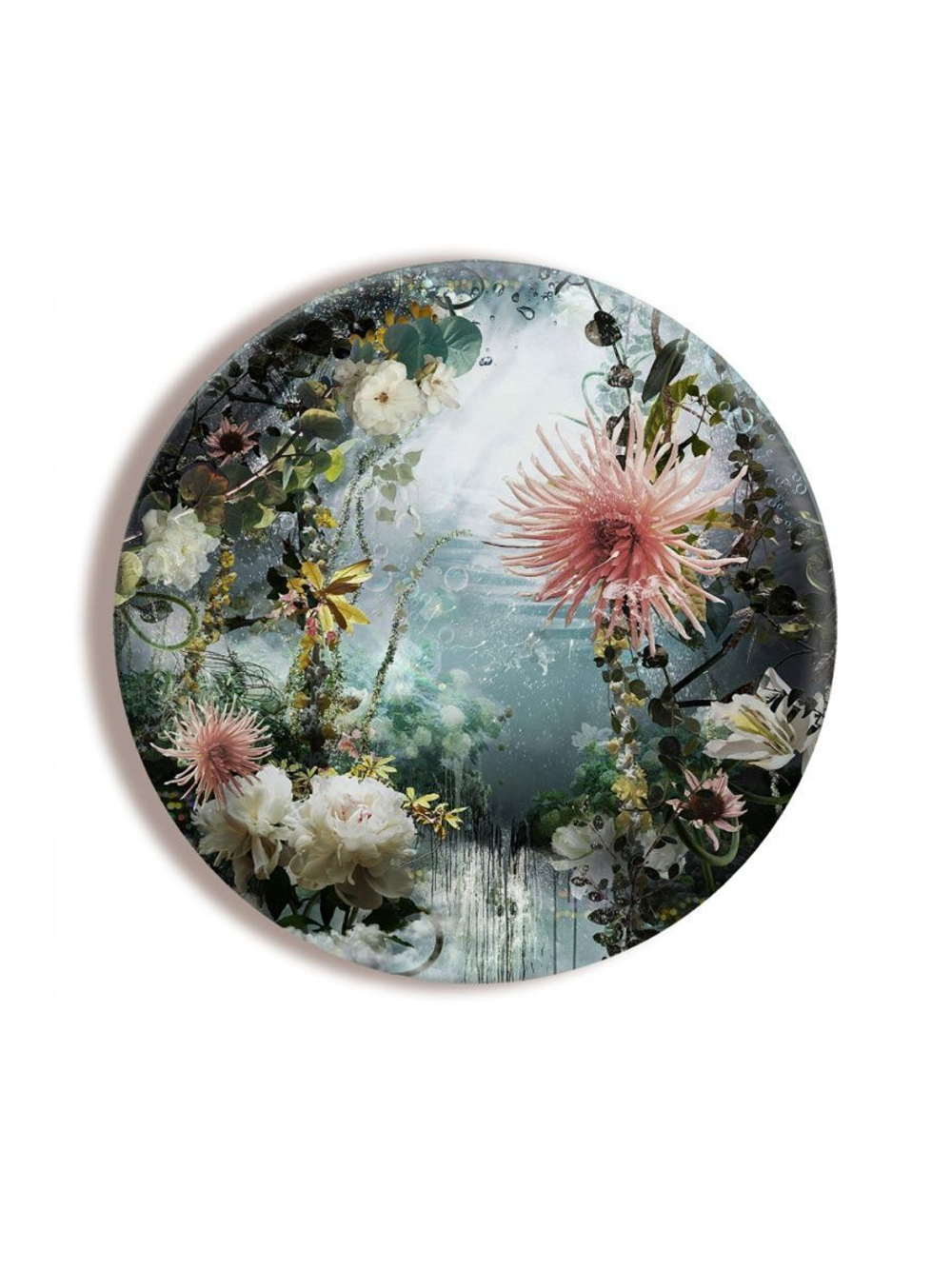 Картина на стекле тондо для интерьера круглая "Цветущие джунгли", диаметр 28 см Декор для дома, подарок