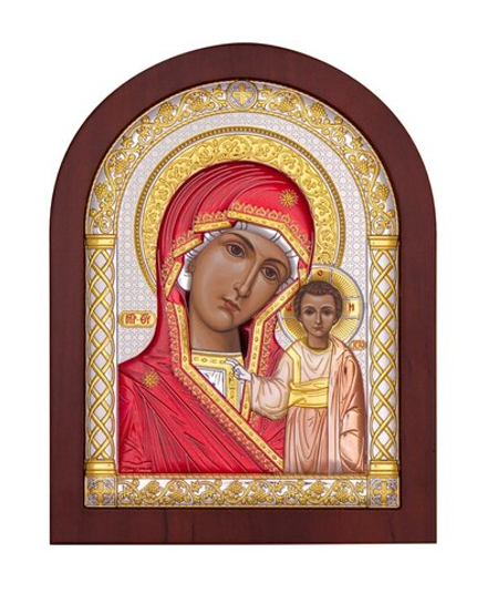 Казанская БМ, икона арочная, красное дерево, эмаль 175х225