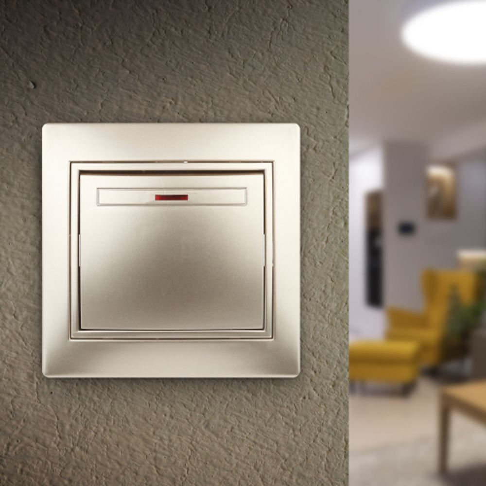 1-102-04 Intro Выключатель с подсветкой, 10А-250В, IP20, СУ, Plano, шампань | Intro Plano