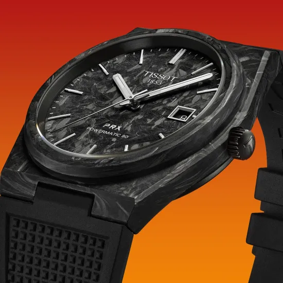 close up Tissot T137.907.97.201.00 мужские часы Tissot PRX Carbon Powermatic 80