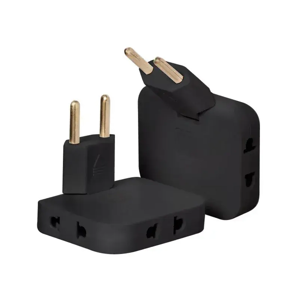 Тройник для розетки плоский поворотный, разветвитель 180 градусов, черный