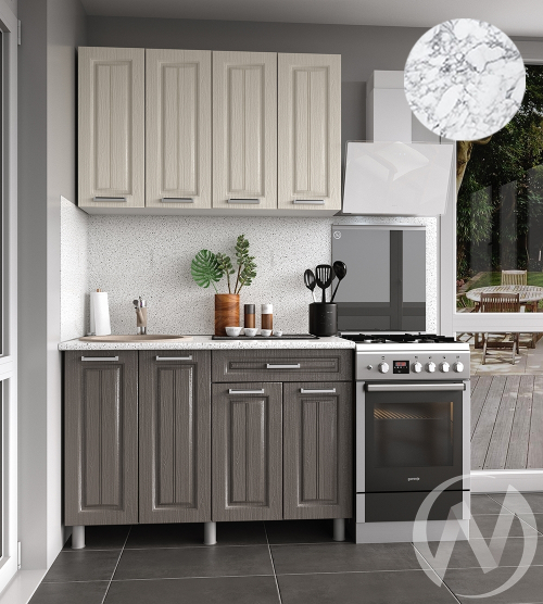 Кухня Лаура 1.2м (корпус белый/клен кремовый; клен серый) 38мм мрамор итальянский