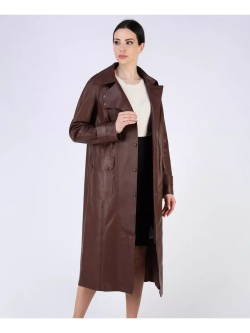 Кожаный тренч длинный с поясом плащ