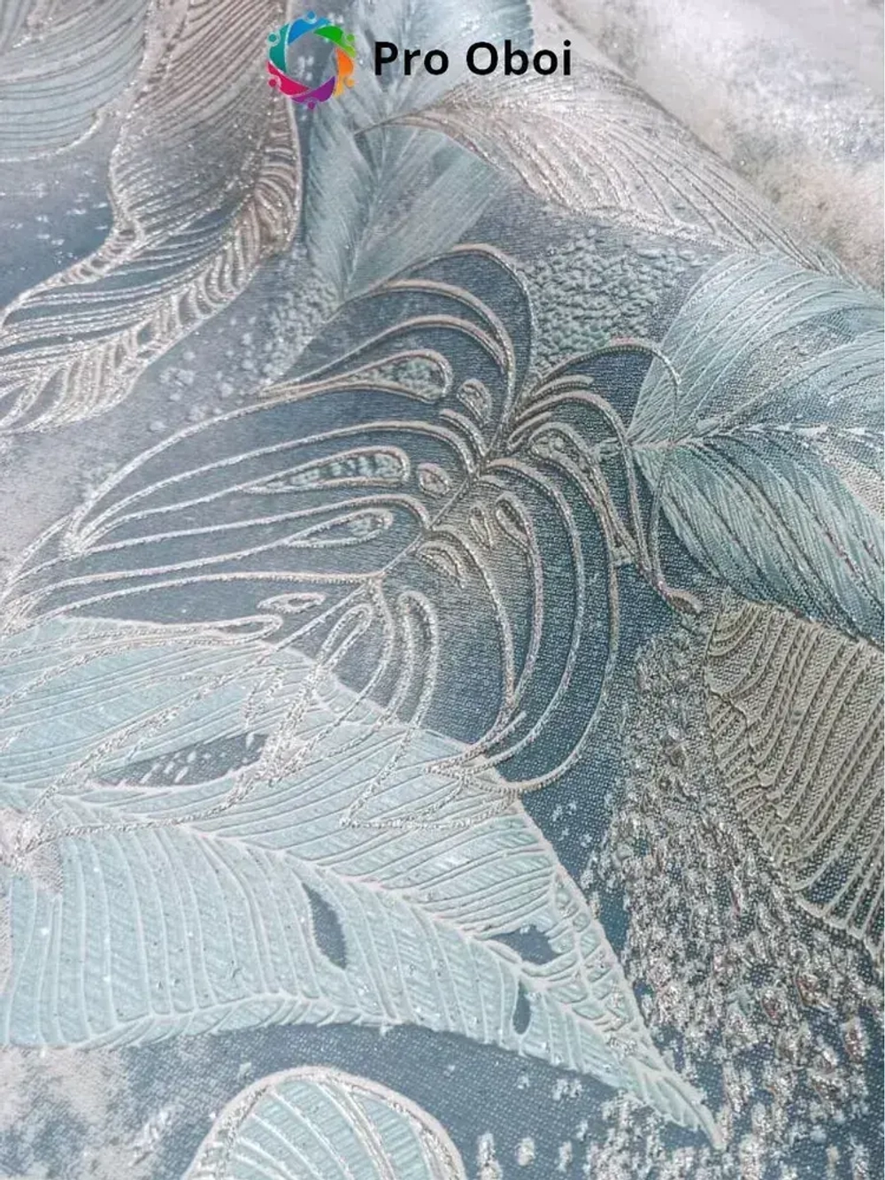 Gomel-FOX Обои вспененный винил на флизелине, бирюзовые листья, в спальню, в прихожую, в кухню,1.6х10м