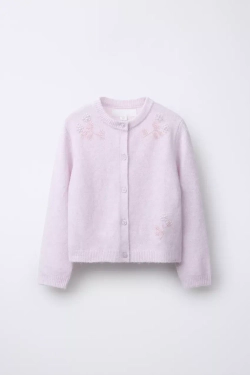 ZARA ВЯЗАНЫЙ КАРДИГАН С БУСИНАМИ, СВЕТЛО-СИРЕНЕВЫЙ