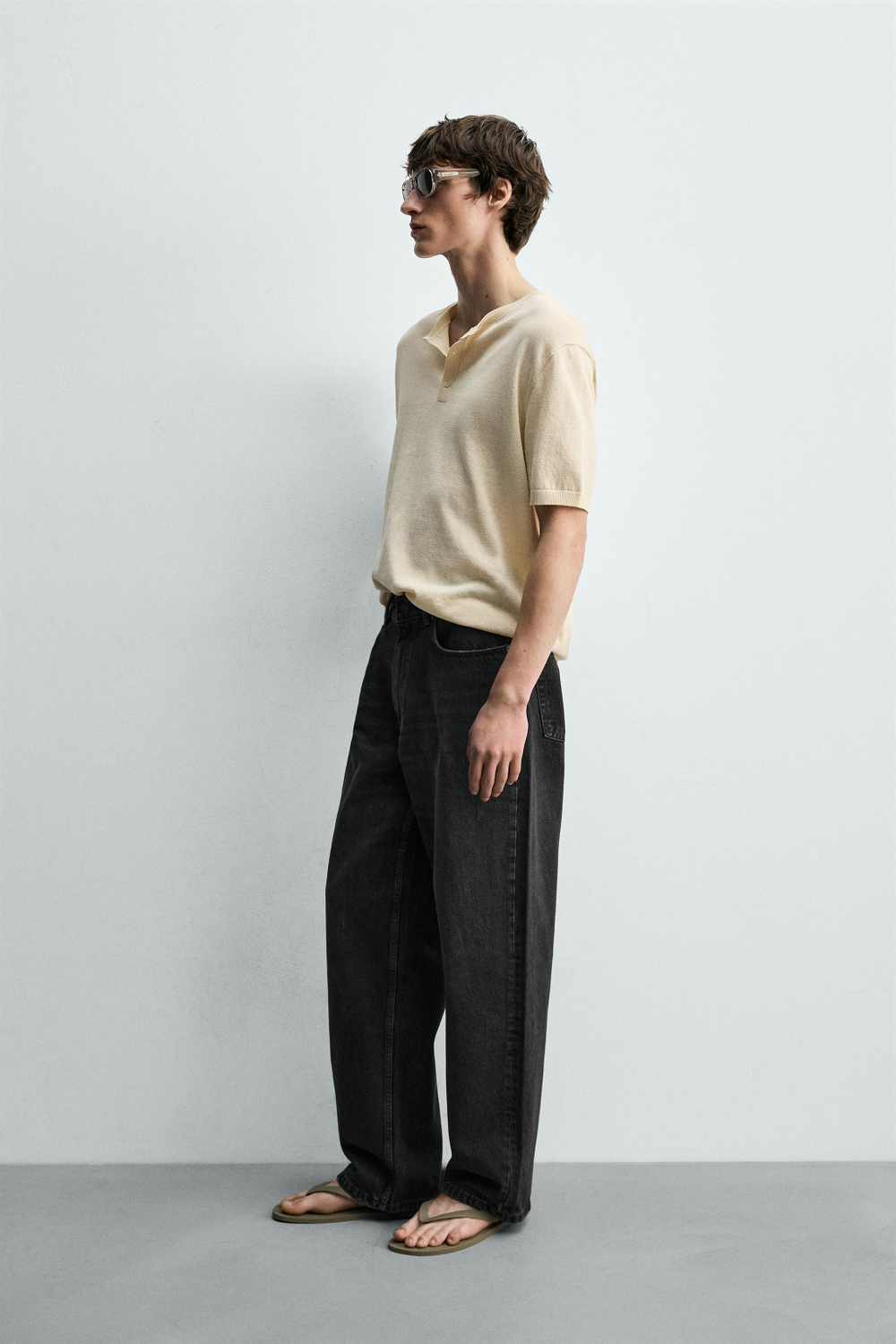 ZARA ФУТБОЛКА ИЗ СМЕСОВОГО ХЛОПКА И ЛЬНА, ЭКРЮ