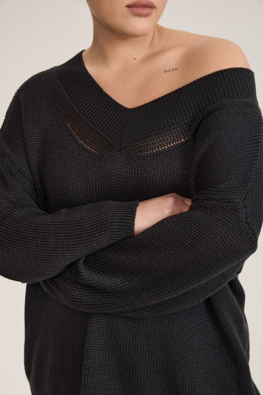 Джемпер вязаный на одно плечо, темно-серый