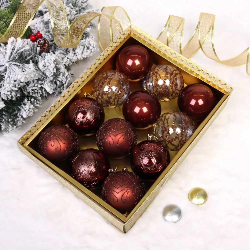 Новогодние шары «Волшебство ночи» 8 см (набор 12 шт), Шоколад